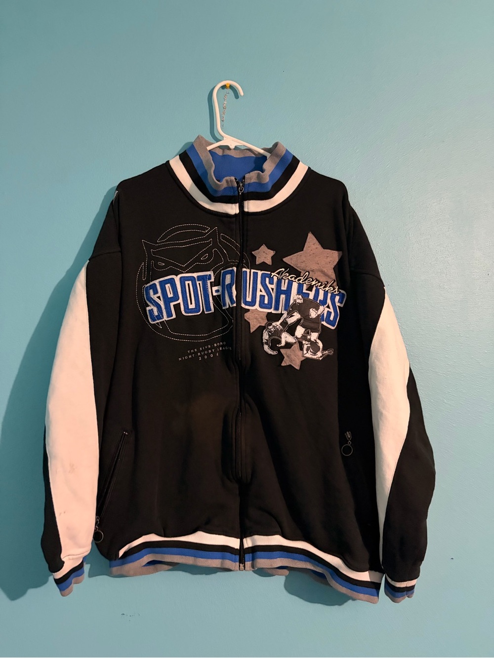 Akademiks Spot-Rushers Black, White & Blue Kids Zip-Up Hoodie
